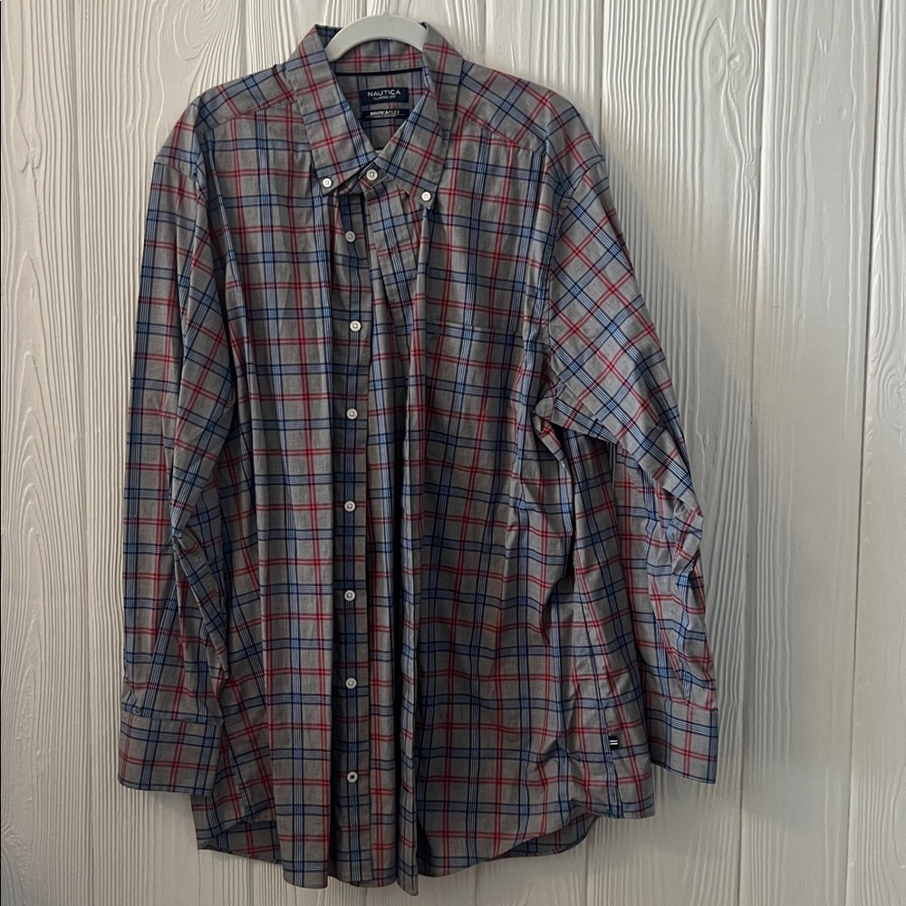 Nautica Men's Plaid Shirt - Red, Blue, Gray